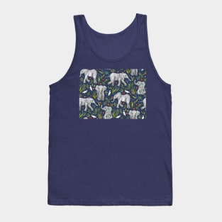 Baby Elephants and Egrets in Watercolor - navy blue Tank Top